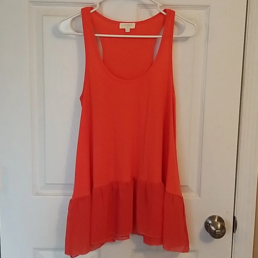Umgee Orange Racerback Ruffled Hem Tank Tunic - Picture 1 of 7